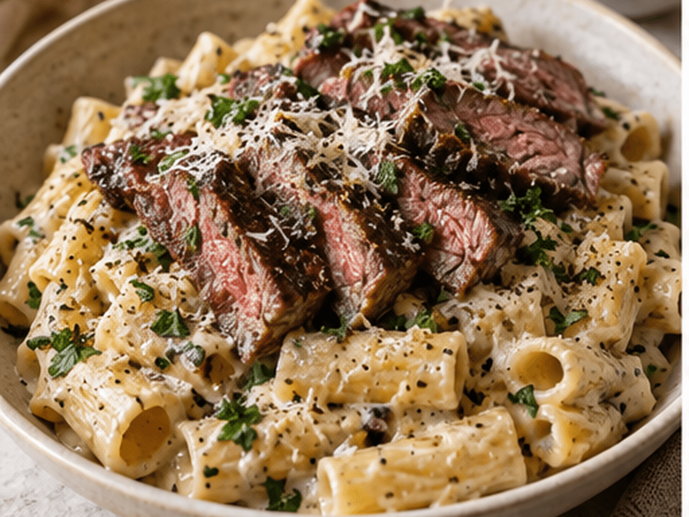 Creamy Garlic Steak Pasta