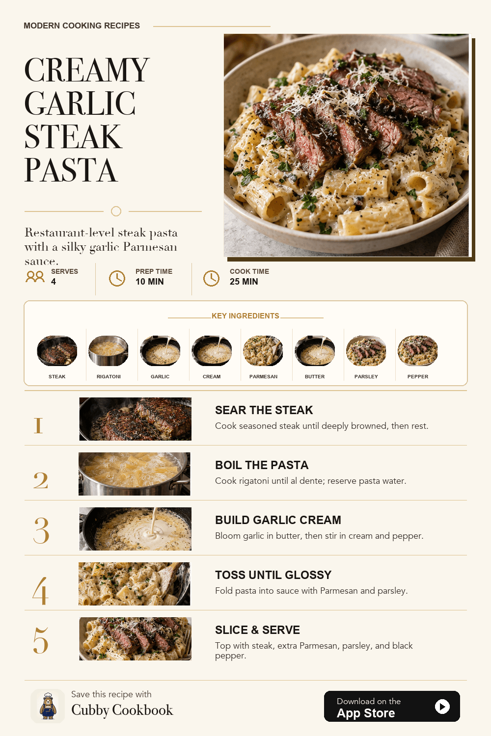 Creamy Garlic Steak Pasta